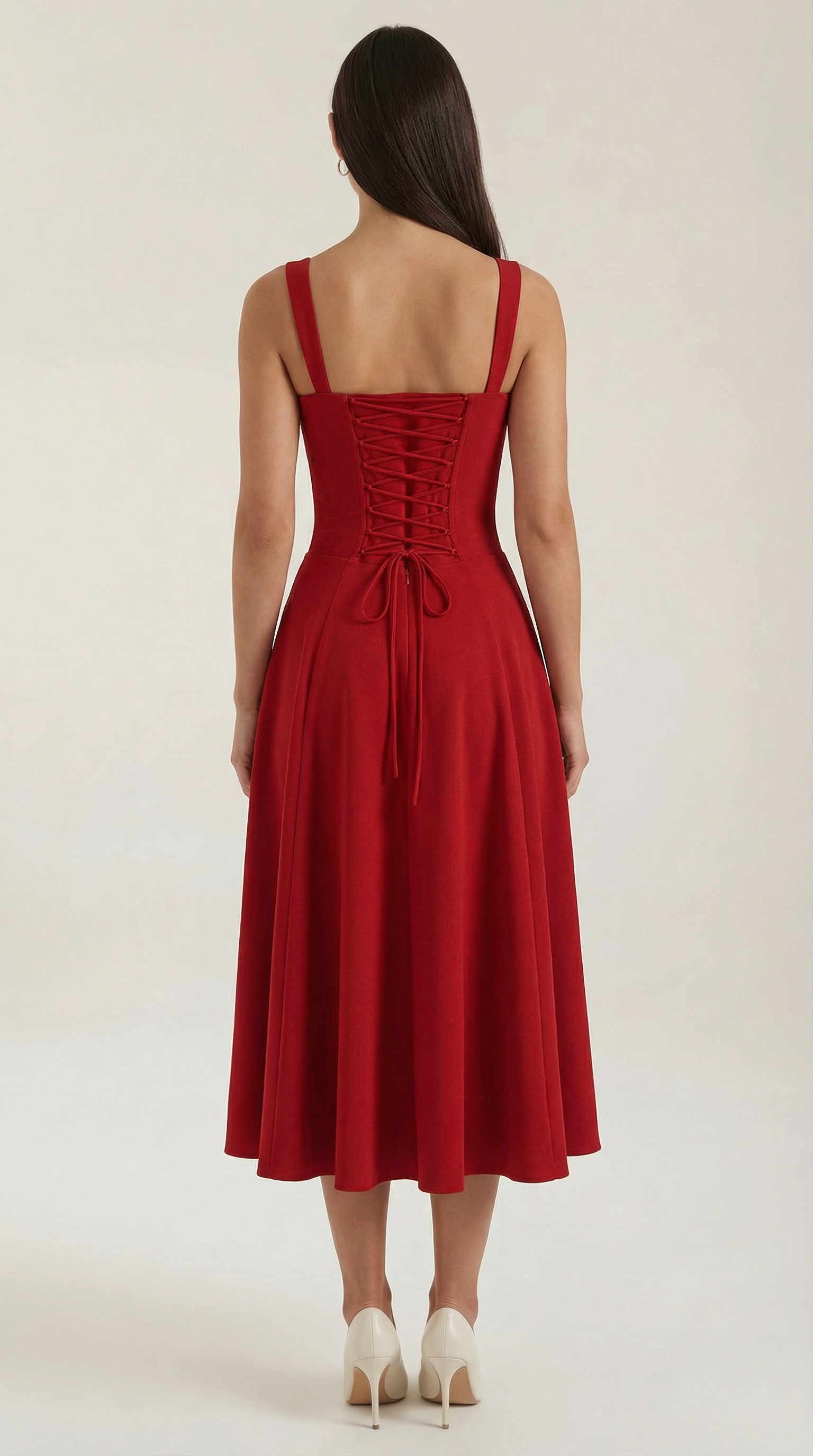 Vestido midi con detalle de cordones