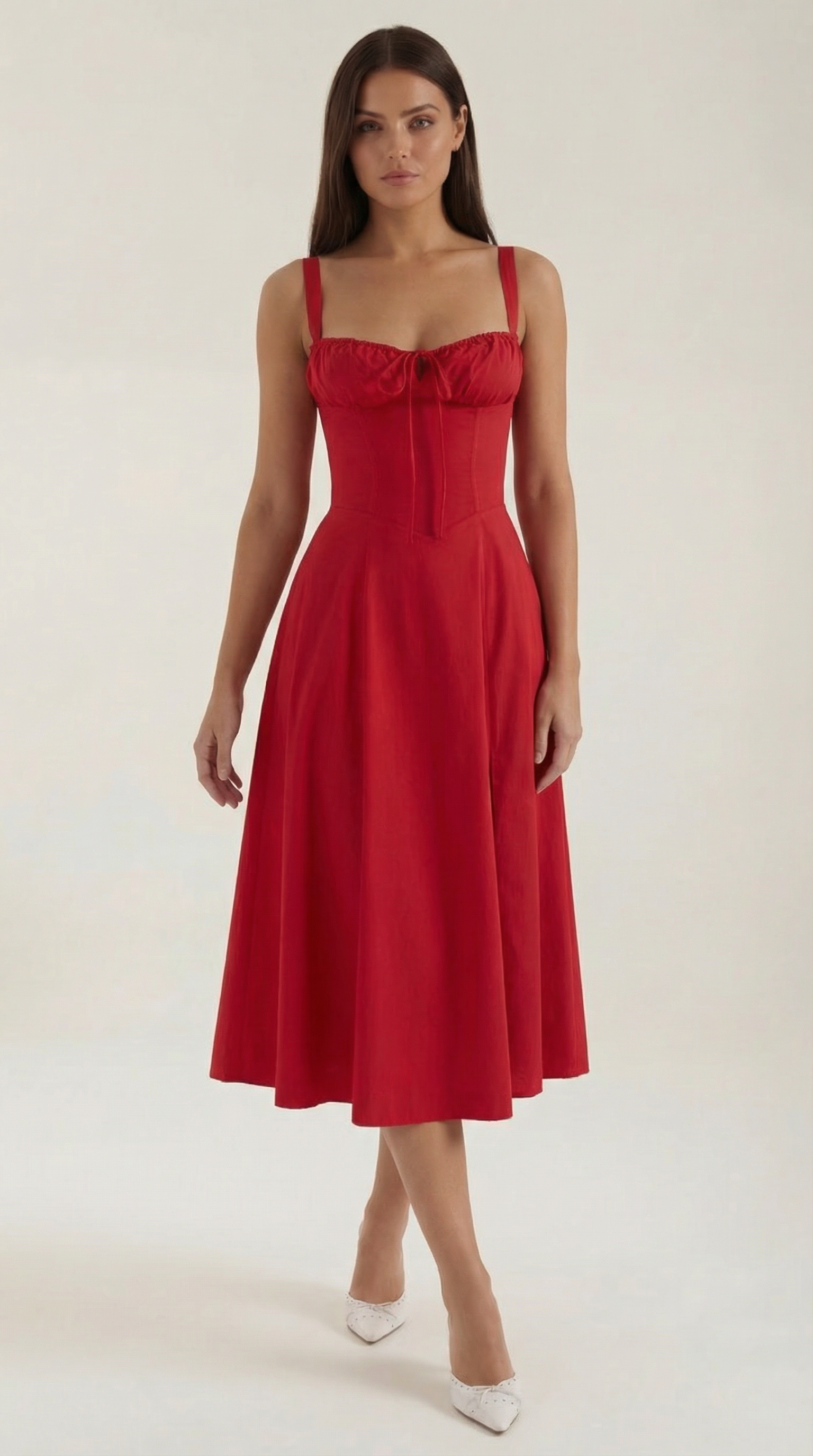 Vestido midi con detalle de cordones