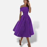 Vestido Midi Hombros Descubiertos Evasé