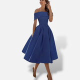 Vestido Midi Hombros Descubiertos Evasé