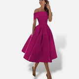 Vestido Midi Hombros Descubiertos Evasé