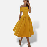 Vestido Midi Hombros Descubiertos Evasé
