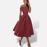 Vestido Midi Hombros Descubiertos Evasé