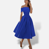 Vestido Midi Hombros Descubiertos Evasé