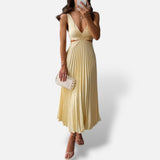 Vestido Midi Satén Plisado Elegante