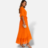 Vestido Largo Chifón Cruzado Elegante