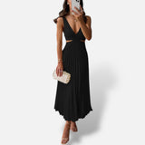 Vestido Midi Satén Plisado Elegante