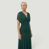 Vestido Largo Escote V Manga Murciélago