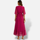 Vestido Largo Chifón Cruzado Elegante