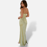 Vestido Maxi Satén Bordado Floral