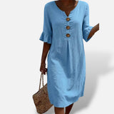 Vestido Midi Camisero Botones Holgado