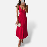 Vestido Midi Satén Plisado Elegante