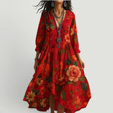 Vestido Midi Florales Boho Manga Tres Cuartos