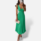 Vestido Midi Satén Plisado Elegante