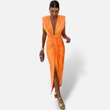 Vestido Maxi Plisado Escote Profundo