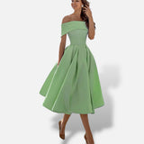 Vestido Midi Hombros Descubiertos Evasé