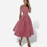 Vestido Midi Hombros Descubiertos Evasé