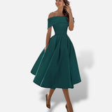 Vestido Midi Hombros Descubiertos Evasé