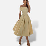Vestido Midi Hombros Descubiertos Evasé