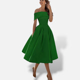 Vestido Midi Hombros Descubiertos Evasé