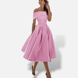 Vestido Midi Hombros Descubiertos Evasé