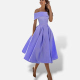 Vestido Midi Hombros Descubiertos Evasé