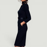 Vestido Midi Pencil Cuello Mandarín Cinturón