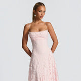 Vestido Largo Encaje Jacquard Sin Tirantes