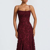 Vestido Largo Encaje Jacquard Sin Tirantes