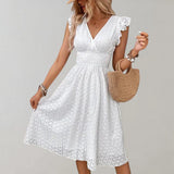 Vestido Midi Escote V Manga Fluida