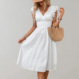 Vestido Midi Escote V Manga Fluida