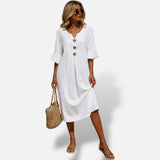 Vestido Midi Camisero Botones Holgado