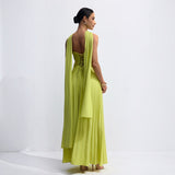 Vestido Largo Plisado con Capa