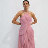 Vestido Midi Halter Plisado con Volantes