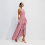 Vestido Midi Halter Plisado con Volantes