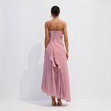 Vestido Midi Halter Plisado con Volantes
