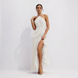 Vestido Midi Halter Plisado con Volantes