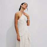 Vestido Midi Halter Plisado con Volantes