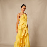 Vestido Midi Halter Plisado con Volantes