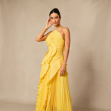 Vestido Midi Halter Plisado con Volantes