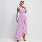 Vestido Midi Halter Plisado con Volantes
