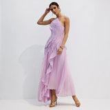 Vestido Midi Halter Plisado con Volantes
