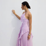 Vestido Midi Halter Plisado con Volantes