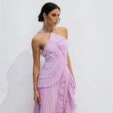 Vestido Midi Halter Plisado con Volantes