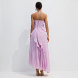 Vestido Midi Halter Plisado con Volantes