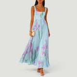 Vestido Largo Plisado Florales Tirantes Anchos Boda