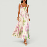 Vestido Largo Plisado Florales Tirantes Anchos Boda