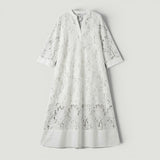 Vestido Midi Encaje Floral Manga Tres Cuartos