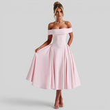 Vestido Midi Off-Shoulder Plisado