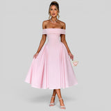Vestido Midi Off-Shoulder Plisado
